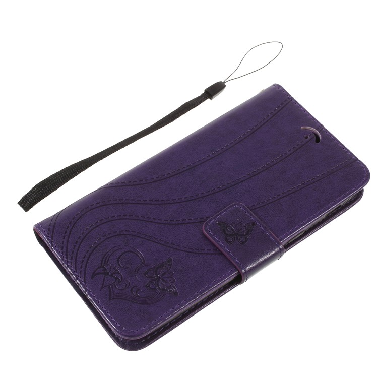 Imprint Butterfly Heart Leather Wallet Stand Mobile Phone Case for Samsung Galaxy J7 (2018) J737 - Dark Purple-7