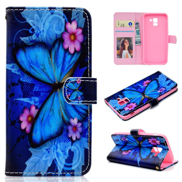 

Pattern Printing Leather Wallet Cover for Samsung Galaxy J6 (2018) - Blue Butterfly