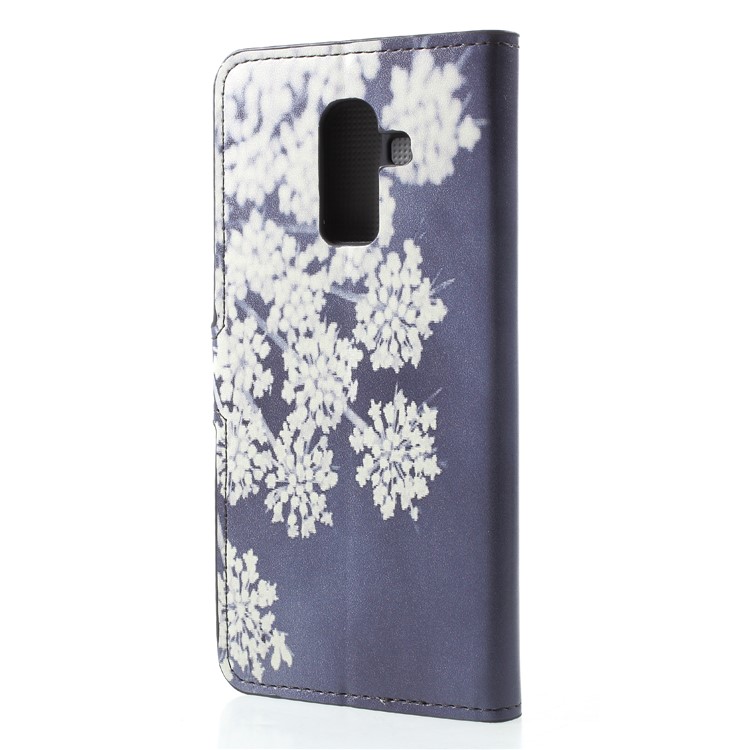 Pattern Printing Wallet Stand Leather Mobile Cover for Samsung Galaxy J8 (2018) - White Blooming Flower-2