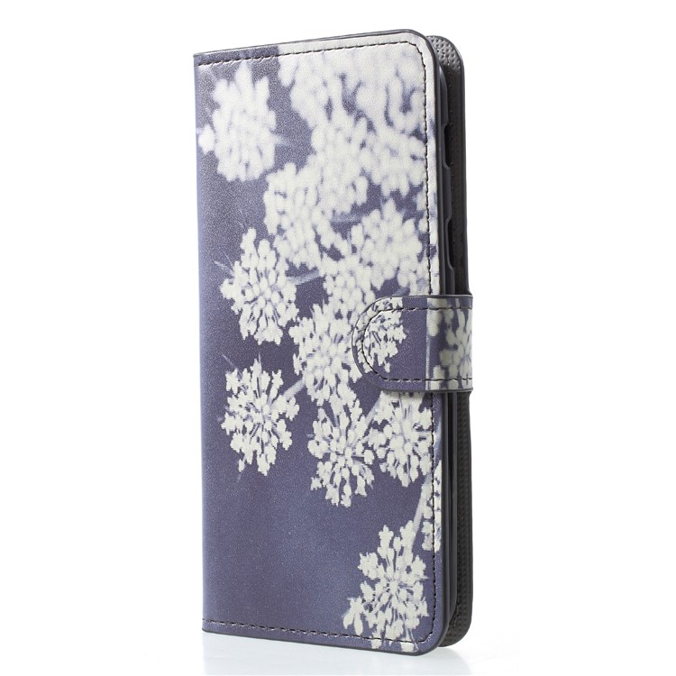 Pattern Printing Wallet Stand Leather Mobile Cover for Samsung Galaxy J8 (2018) - White Blooming Flower-3