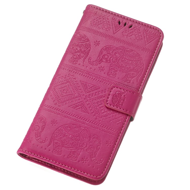 Imprinted Elephant Flip Leather Wallet Stand Casing for Samsung Galaxy J7 (2018) J737 - Rose-3