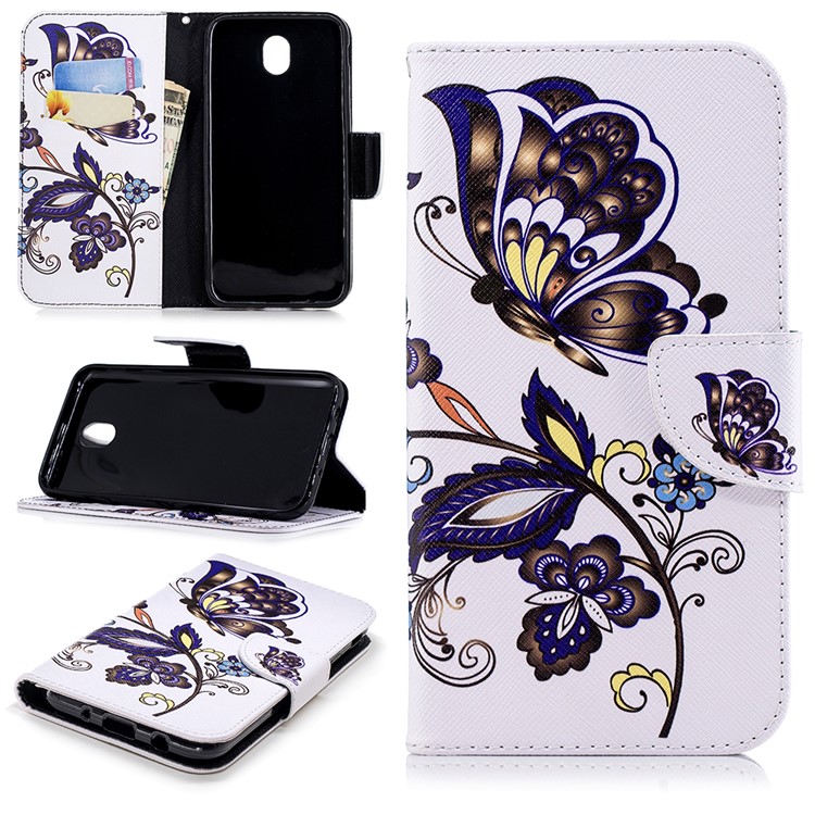 

Pattern Printing PU Leather Cover for Samsung Galaxy J7 (2017) EU Version / J7 Pro (2017) - Butterfly and Flower