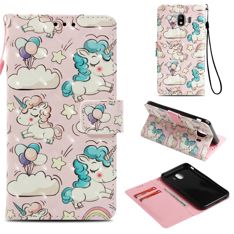 

Patterned Leather Wallet Stand Cover Shell for Samsung Galaxy J4 (2018) - Unicorn