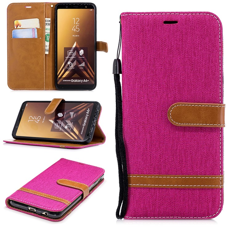 

Jeans Cloth Texture Leather Wallet Stand Protectin Phone Case for Samsung Galaxy A6+ (2018) / A9 Star Lite - Rose, Galaxy A6+ (2018)