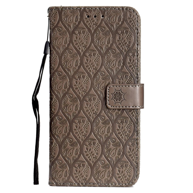 Pour Samsung Galaxy J6 (2018) Empreinte Feuilles En Cuir Stand Portefeuille Téléphone Shell - Gris-2