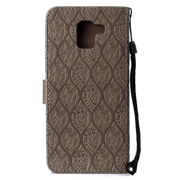 Pour Samsung Galaxy J6 (2018) Empreinte Feuilles En Cuir Stand Portefeuille Téléphone Shell - Gris-3