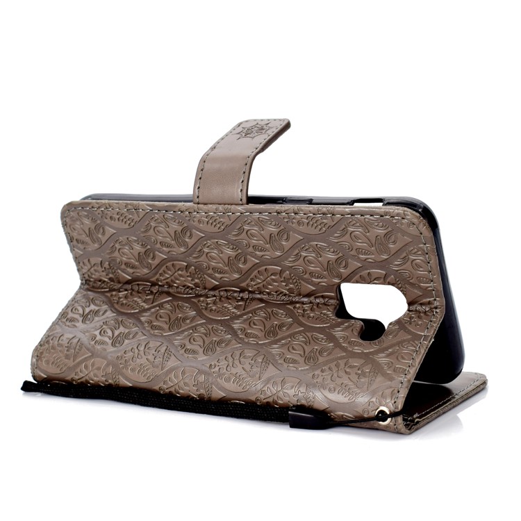 Pour Samsung Galaxy J6 (2018) Empreinte Feuilles En Cuir Stand Portefeuille Téléphone Shell - Gris-4