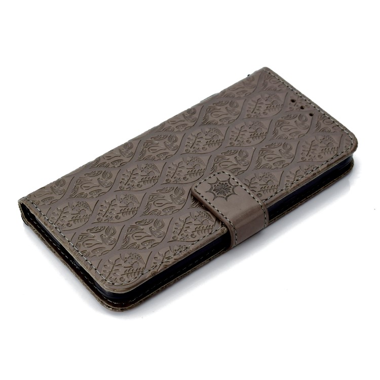 Pour Samsung Galaxy J6 (2018) Empreinte Feuilles En Cuir Stand Portefeuille Téléphone Shell - Gris-6