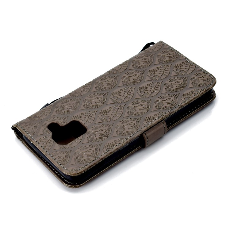 Pour Samsung Galaxy J6 (2018) Empreinte Feuilles En Cuir Stand Portefeuille Téléphone Shell - Gris-7