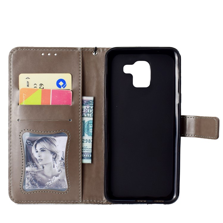 Pour Samsung Galaxy J6 (2018) Empreinte Feuilles En Cuir Stand Portefeuille Téléphone Shell - Gris-8