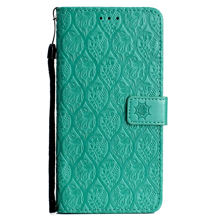 Para A Galáxia De Samsung J6 (2018) Imprima O Caso Móvel Da Carteira Do Suporte Do Couro Da Folha - Ciano-2