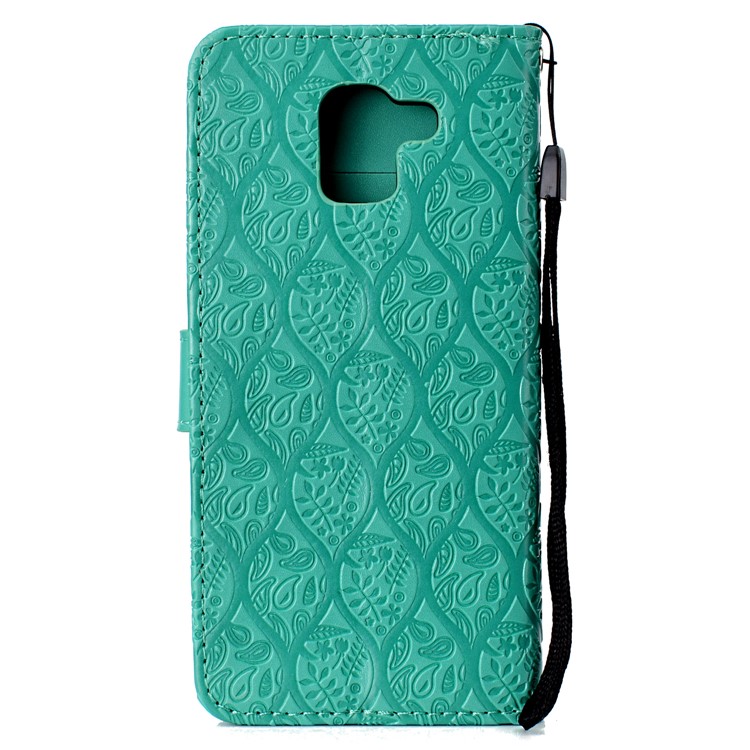 Para A Galáxia De Samsung J6 (2018) Imprima O Caso Móvel Da Carteira Do Suporte Do Couro Da Folha - Ciano-3