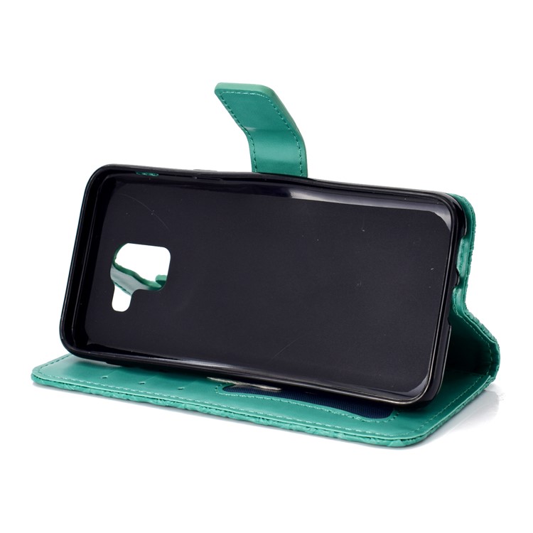Para A Galáxia De Samsung J6 (2018) Imprima O Caso Móvel Da Carteira Do Suporte Do Couro Da Folha - Ciano-5