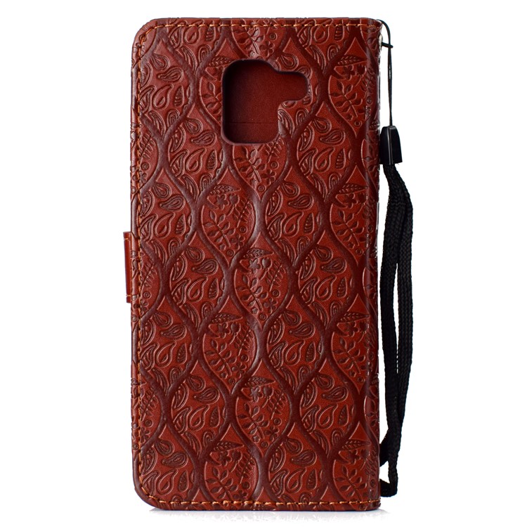 For Samsung Galaxy J6 (2018) Imprint Leaf Leather Stand Wallet Mobile Phone Casing - Brown-3