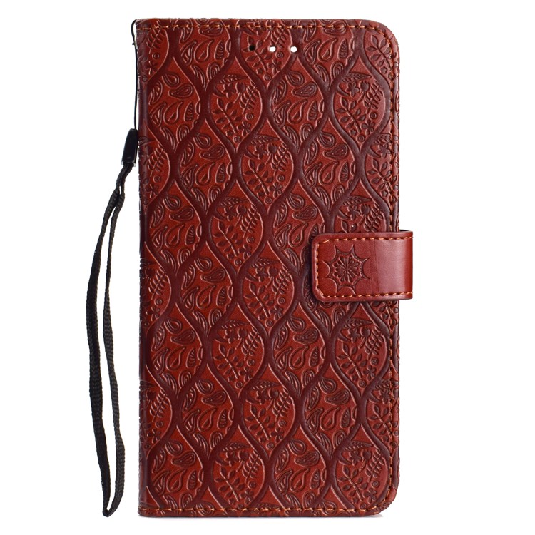 Imprint Leaf Wallet Leather Cell Phone Case for Samsung Galaxy A6+ (2018) / A9 Star Lite - Brown-2