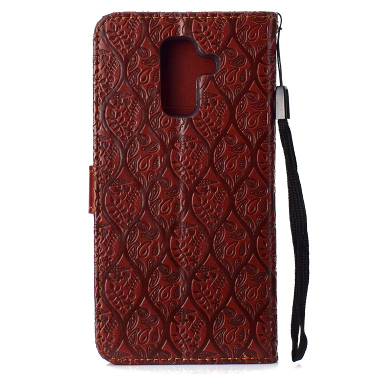 Imprint Leaf Wallet Leather Cell Phone Case for Samsung Galaxy A6+ (2018) / A9 Star Lite - Brown-3