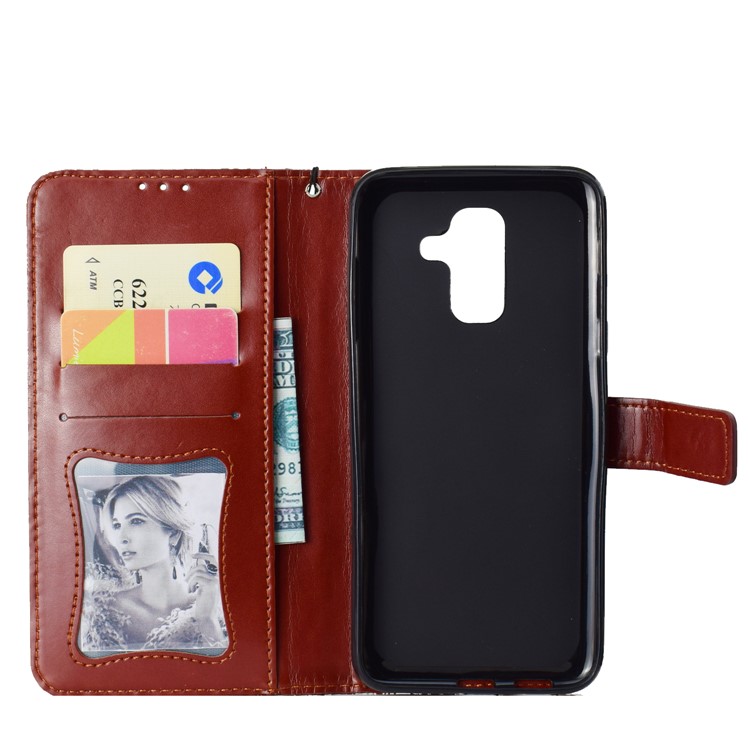 Imprint Leaf Wallet Leather Cell Phone Case for Samsung Galaxy A6+ (2018) / A9 Star Lite - Brown-4