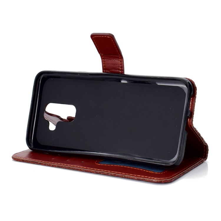 Imprint Leaf Wallet Leather Cell Phone Case for Samsung Galaxy A6+ (2018) / A9 Star Lite - Brown-6