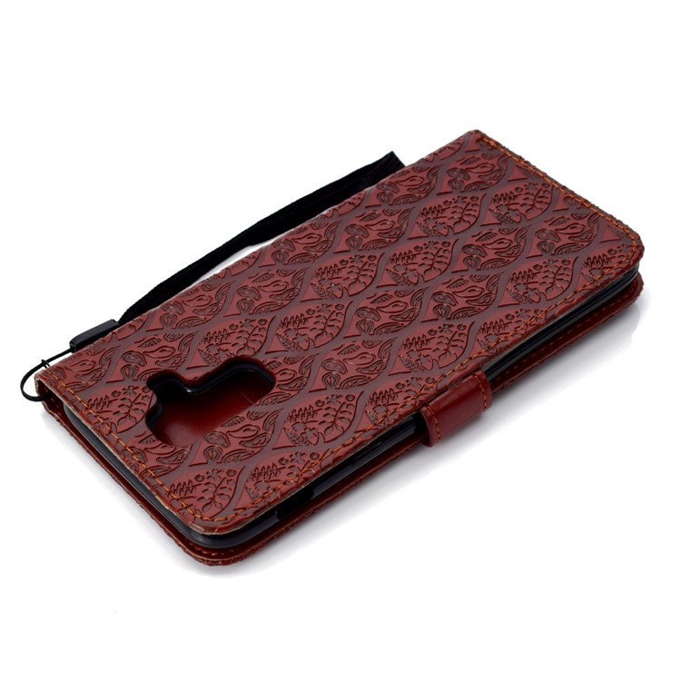 Imprint Leaf Wallet Leather Cell Phone Case for Samsung Galaxy A6+ (2018) / A9 Star Lite - Brown-8