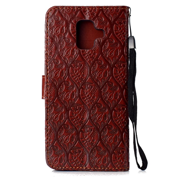 Imprint Leaf Leather Wallet Case with Stand for Samsung Galaxy A6 (2018) - Brown-3