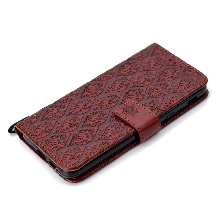 Imprint Leaf Leather Wallet Case with Stand for Samsung Galaxy A6 (2018) - Brown-6