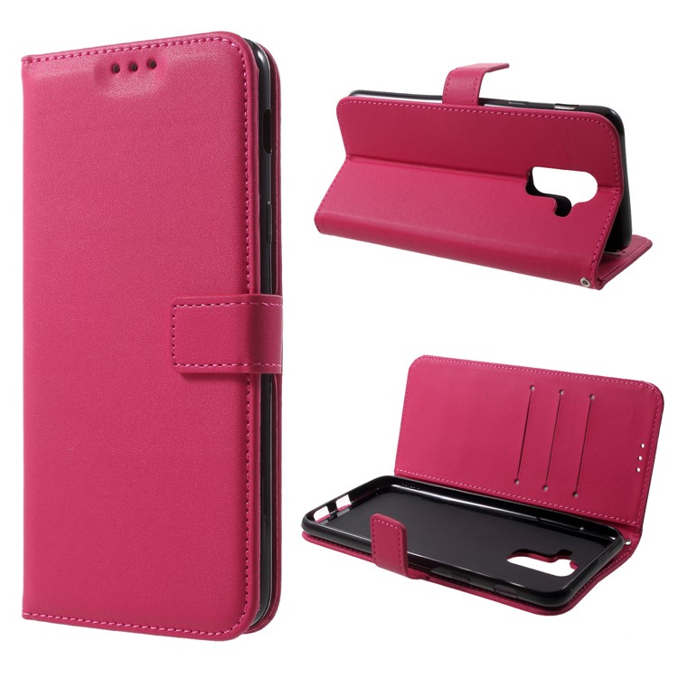 Wallet Magnetic Leather Protection Cover for Samsung Galaxy A6 Plus (2018) / A9 Star Lite with Strap - Rose-1