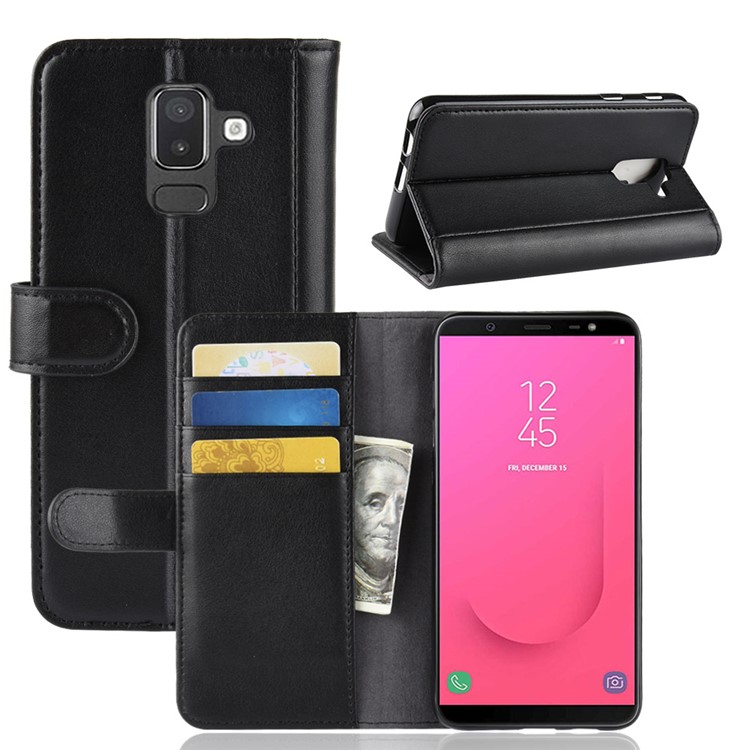 Подлинный раскол кожаный кошелек стенд телефон случае для samsung галактики j8 (2018) - черный