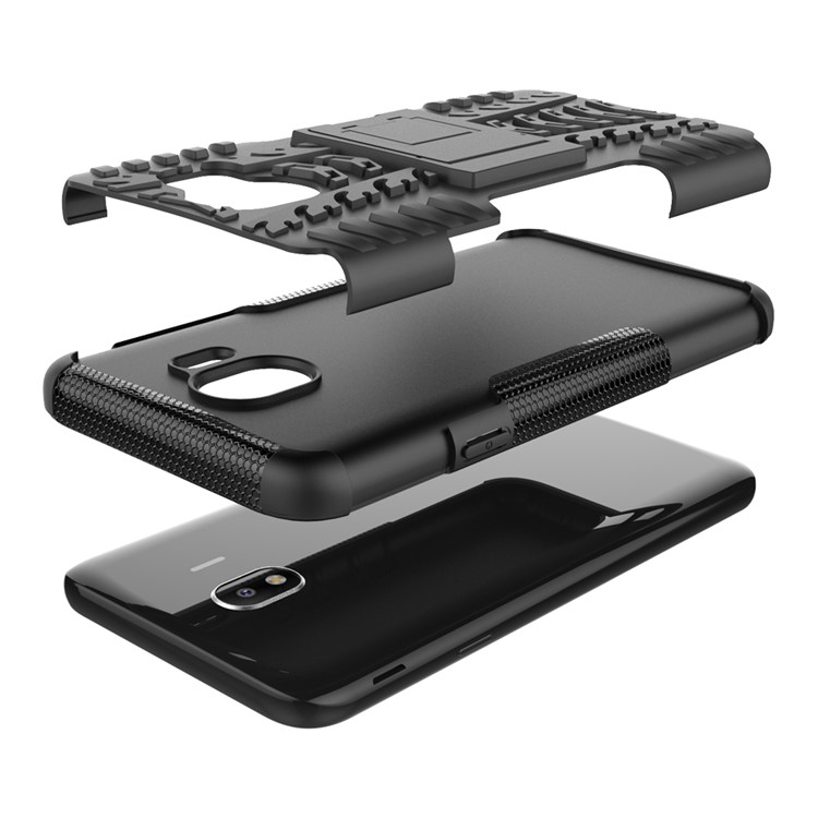 Caso De Kickstand De PC + TPU Híbrido Pneu Frio Para Samsung Galaxy J4 (2018) - Preto-10