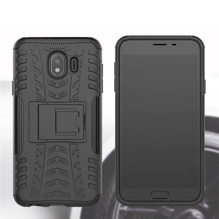 Caso De Kickstand De PC + TPU Híbrido Pneu Frio Para Samsung Galaxy J4 (2018) - Preto-11
