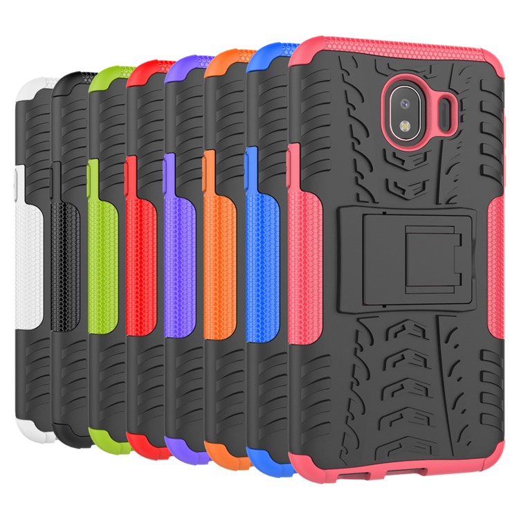 Caso De Kickstand De PC + TPU Híbrido Pneu Frio Para Samsung Galaxy J4 (2018) - Preto-12