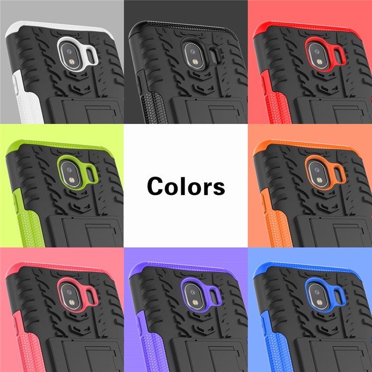 Caso De Kickstand De PC + TPU Híbrido Pneu Frio Para Samsung Galaxy J4 (2018) - Preto-13