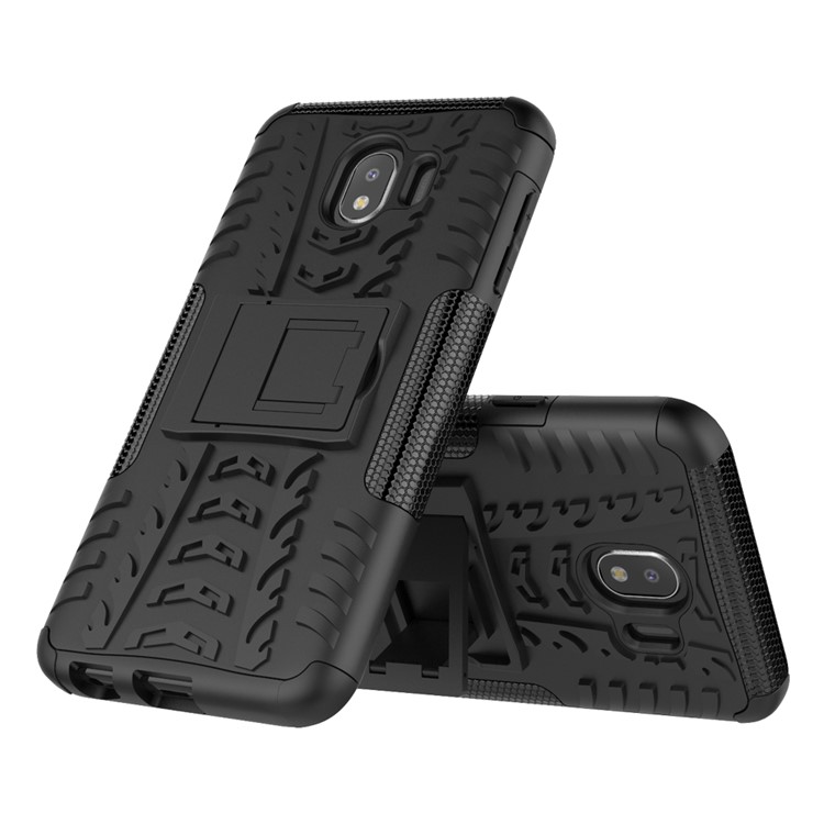 Caso De Kickstand De PC + TPU Híbrido Pneu Frio Para Samsung Galaxy J4 (2018) - Preto-2
