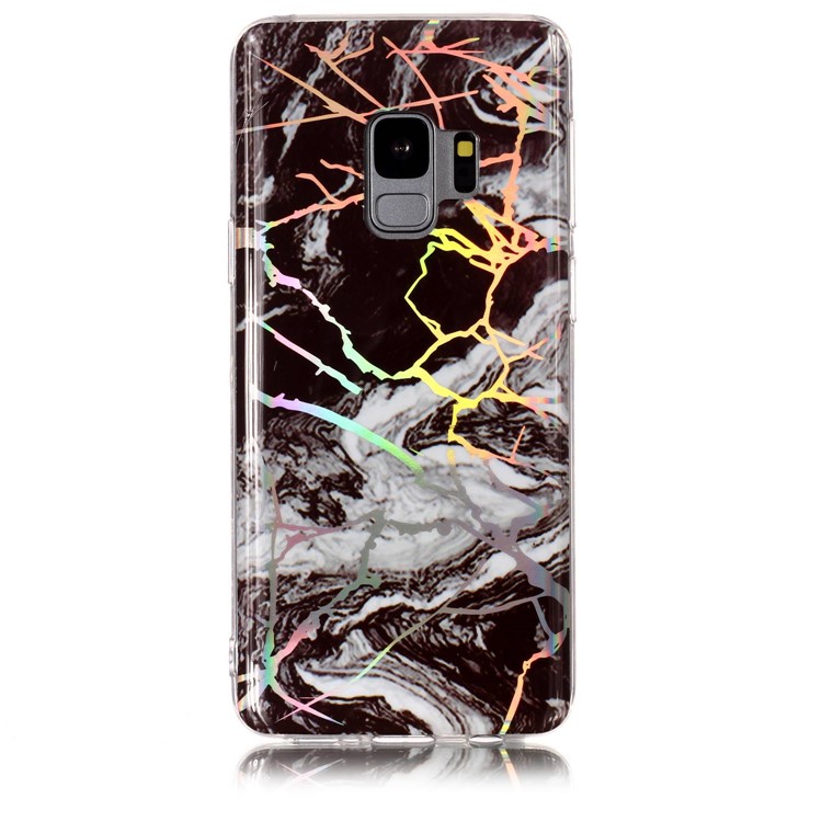 Мраморный Узор С Покрытием IMD TPU Для Мобильного Телефона Samsung Galaxy S9 G960 - Черный / Белый-2