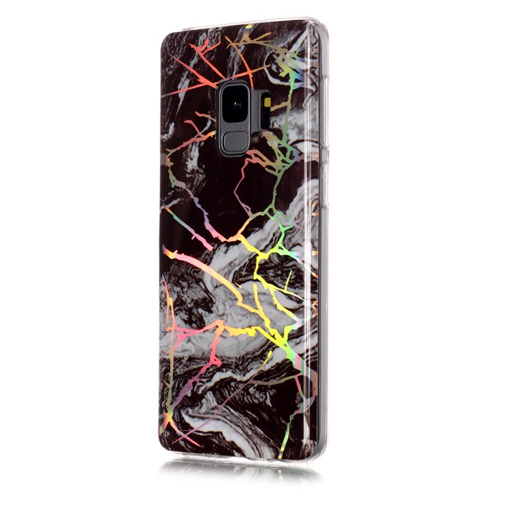 Мраморный Узор С Покрытием IMD TPU Для Мобильного Телефона Samsung Galaxy S9 G960 - Черный / Белый-3