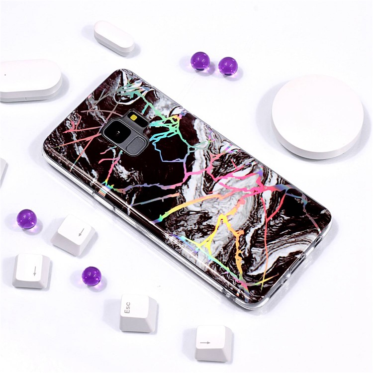 Мраморный Узор С Покрытием IMD TPU Для Мобильного Телефона Samsung Galaxy S9 G960 - Черный / Белый-5