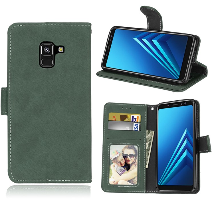 

Matte Surface PU Leather 3 Card Slots Case Cover for Samsung Galaxy A8 (2018) - Green