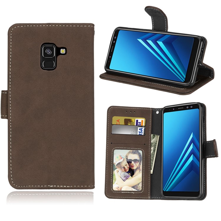 

Matte Surface Wallet Stand Leather Case for Samsung Galaxy A8 (2018) - Brown