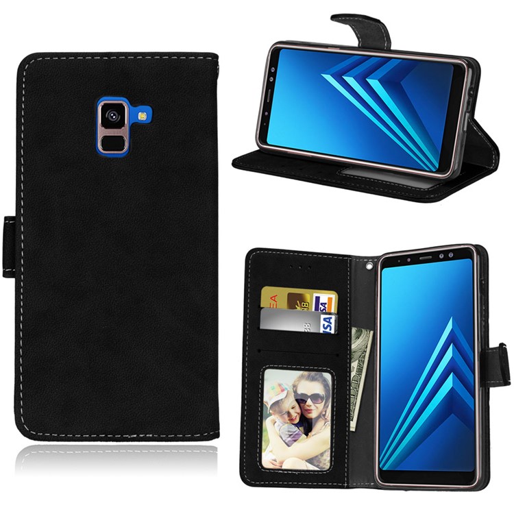 

Matte Surface PU Leather Wallet Case for Samsung Galaxy A8+ (2018) - Black