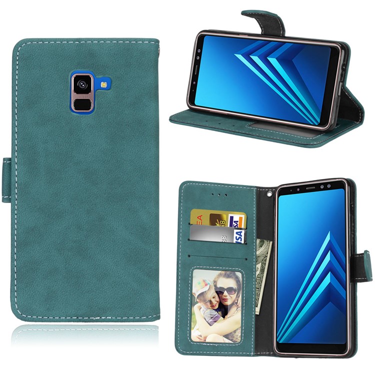 

Матовая Поверхность PU Кожаный Держатель Для Телефона Для Samsung Galaxy A8 + (2018) - Синий
