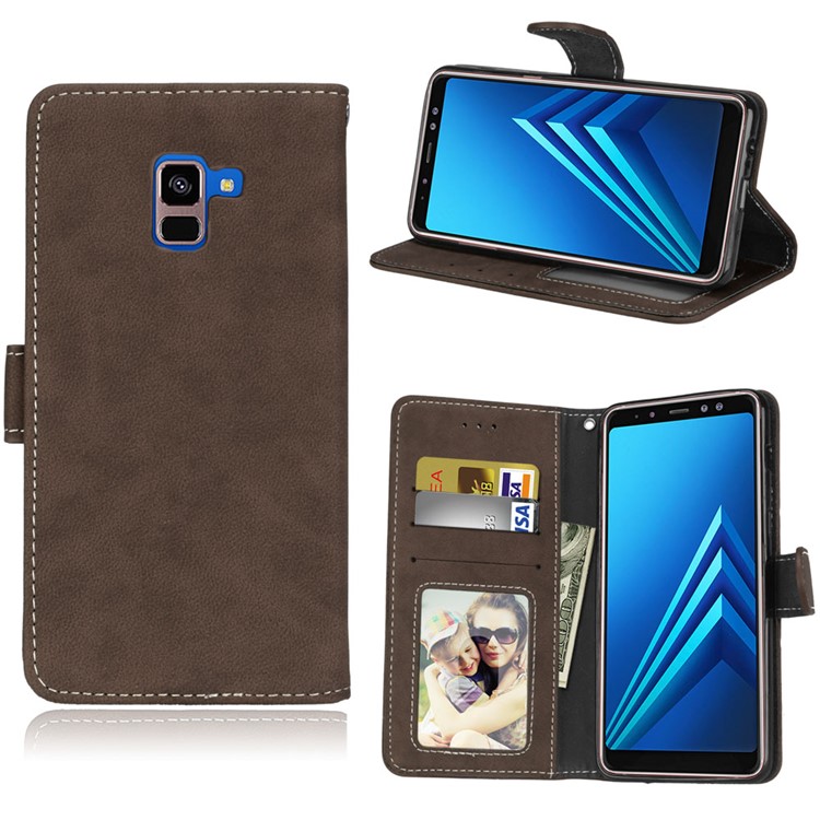 

Matte Surface PU Leather Card Holder Mobile Phone Casing for Samsung Galaxy A8 Plus (2018) - Brown