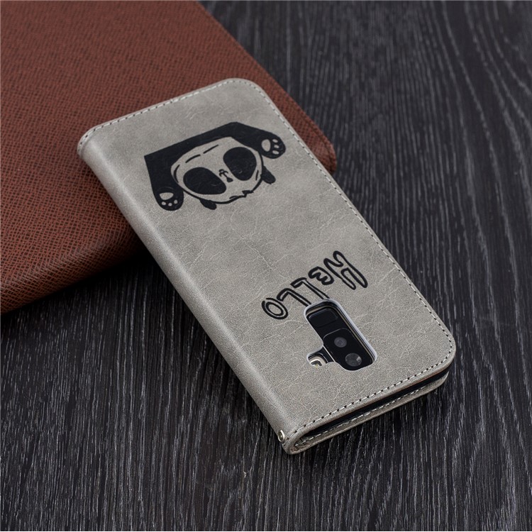 Aufdruck Hallo Panda Brieftasche Leder Schutzhülle Für Samsung Galaxy A6 + (2018) / A9 Sterne Lite - Grau-10