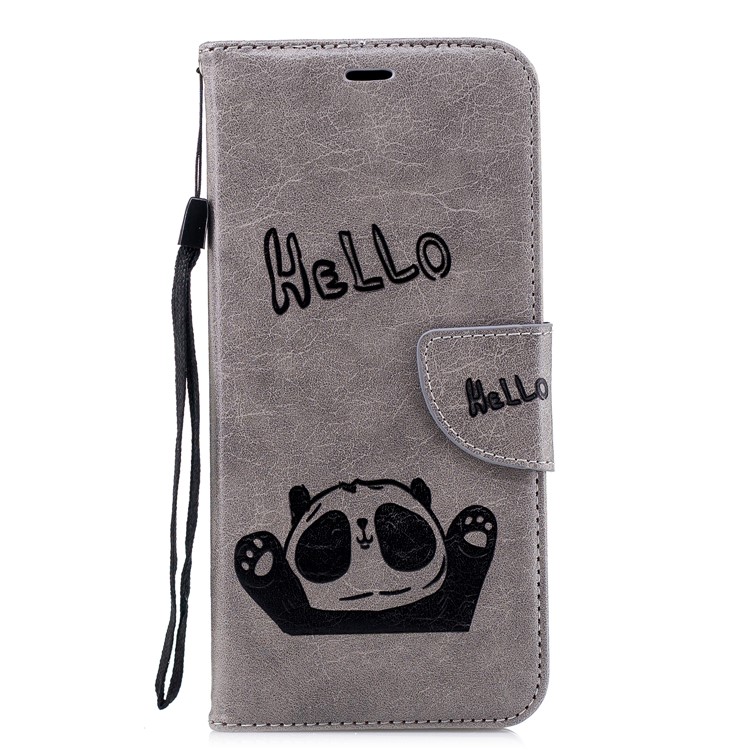 Aufdruck Hallo Panda Brieftasche Leder Schutzhülle Für Samsung Galaxy A6 + (2018) / A9 Sterne Lite - Grau-2