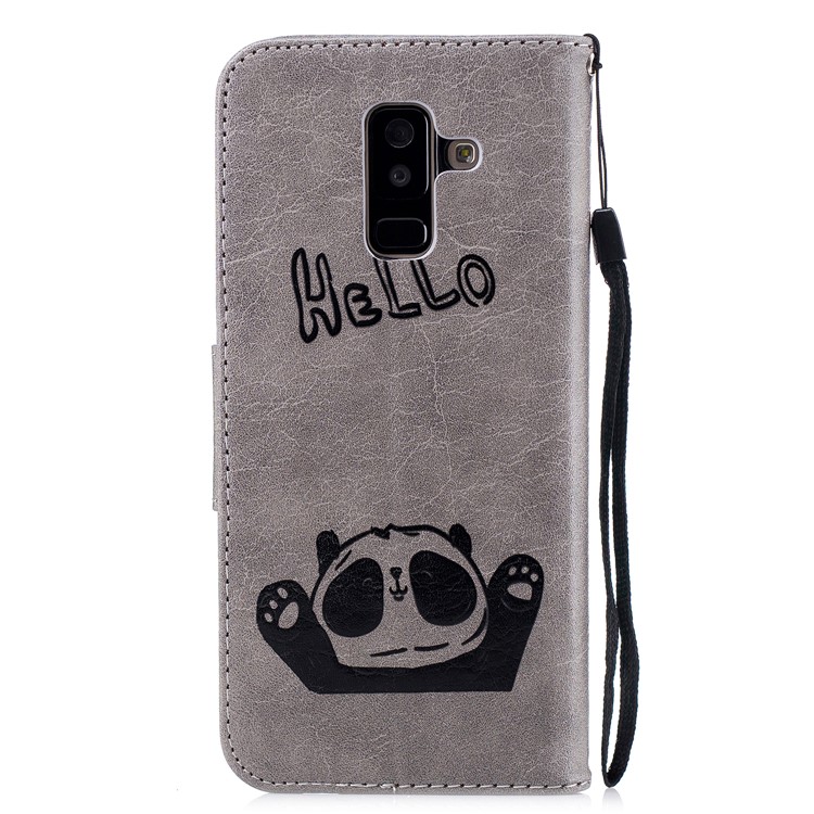 Aufdruck Hallo Panda Brieftasche Leder Schutzhülle Für Samsung Galaxy A6 + (2018) / A9 Sterne Lite - Grau-3