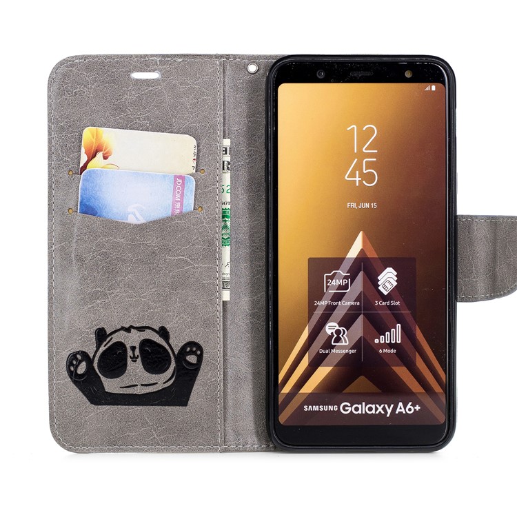 Aufdruck Hallo Panda Brieftasche Leder Schutzhülle Für Samsung Galaxy A6 + (2018) / A9 Sterne Lite - Grau-4