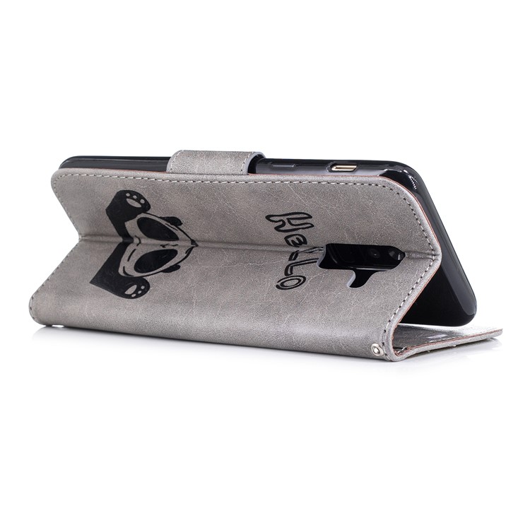 Aufdruck Hallo Panda Brieftasche Leder Schutzhülle Für Samsung Galaxy A6 + (2018) / A9 Sterne Lite - Grau-5