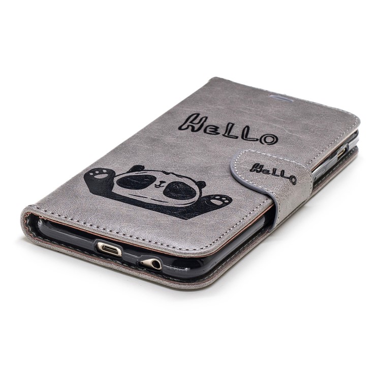 Aufdruck Hallo Panda Brieftasche Leder Schutzhülle Für Samsung Galaxy A6 + (2018) / A9 Sterne Lite - Grau-7