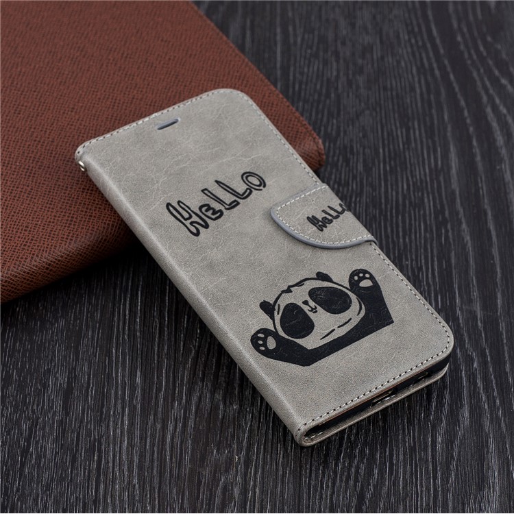 Aufdruck Hallo Panda Brieftasche Leder Schutzhülle Für Samsung Galaxy A6 + (2018) / A9 Sterne Lite - Grau-9