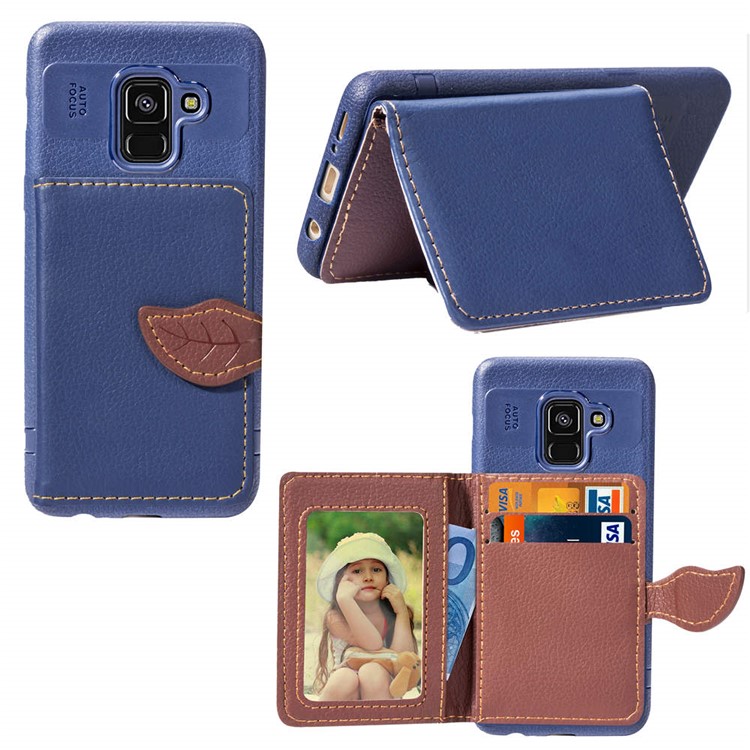 

PU Leather Coated TPU Wallet Kickstand Phone Case for Samsung Galaxy A8 (2018) - Blue