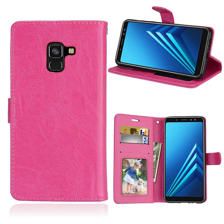 

Solid Color Stand Wallet Leather Mobile Phone Shelll for Samsung Galaxy A8 (2018) - Rose