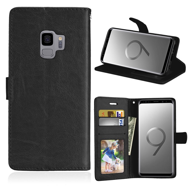 

Solid Color PU Leather Wallet Stand Mobile Phone Case for Samsung Galaxy S9 SM-G960 - Black